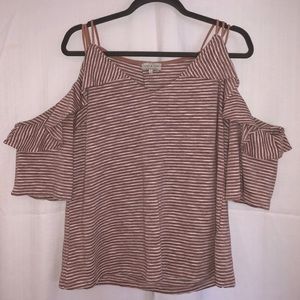 Mauve/White Striped Cold Shoulder Top